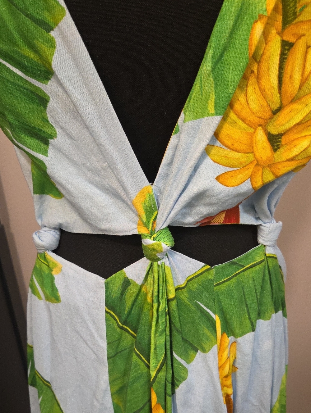 FARM Rio Banana Cut-Out Linen Blend V Neck Midi Dress Women's M - Picture 6 of 13